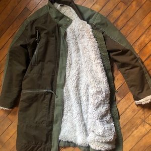 Free People faux fur lined green coat